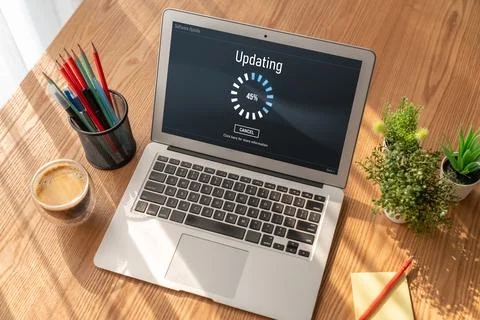 Software update on computer for modish version of device software Foto stock