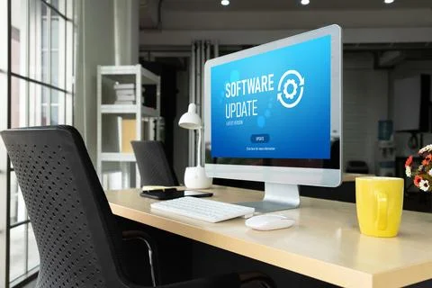 Software update on computer for modish version of device software Stock Photos