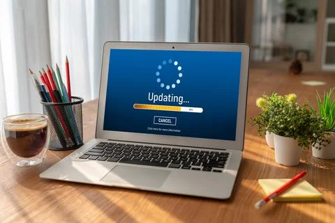 Software update on computer for modish version of device software Foto stock