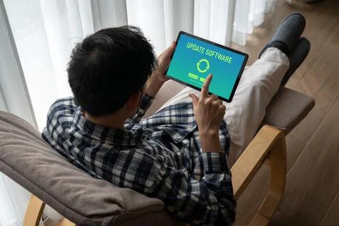 Software update on computer for modish version of device software Foto stock
