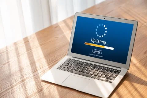 Software update on computer for modish version of device software 스톡 사진