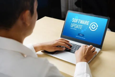 Software update on computer for modish version of device software Foto stock
