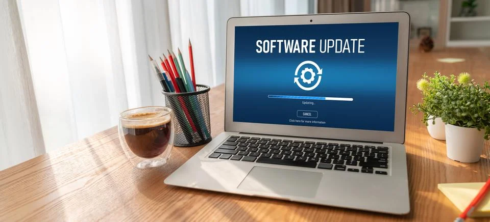Software update on computer for modish version of device software Foto stock