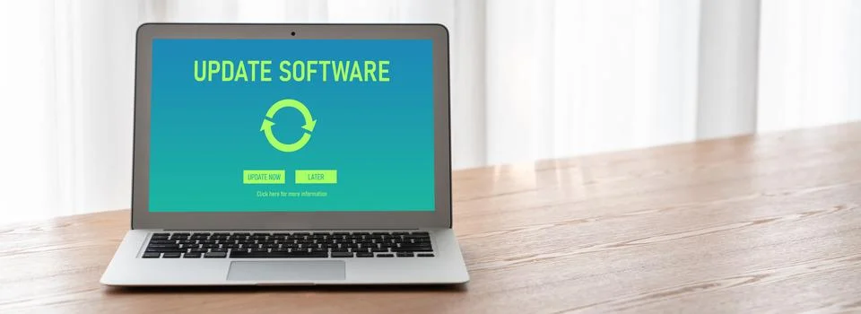 Software update on computer for modish version of device software Stock Photos