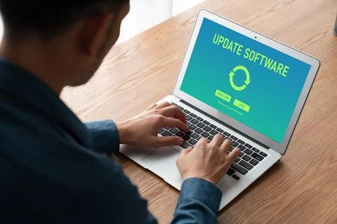 Software update on computer for modish version of device software Foto stock