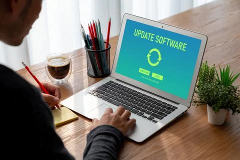 Software update on computer for modish version of device software 스톡 사진