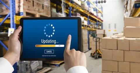 Software update on computer for modish version of device software Stock Photos