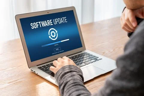 Software update on computer for modish version of device software 스톡 사진