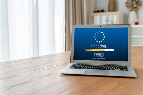 Software update on computer for modish version of device software Foto stock