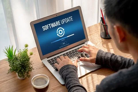 Software update on computer for modish version of device software Foto stock