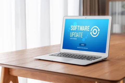 Software update on computer for modish version of device software Stock Photos