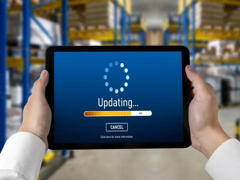 Software update on computer for modish version of device software 스톡 사진