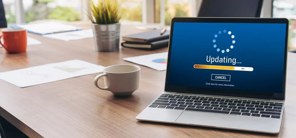 Software update on computer for modish version of device software Foto stock