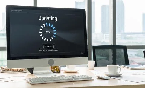 Software update on computer for modish version of device software 스톡 사진