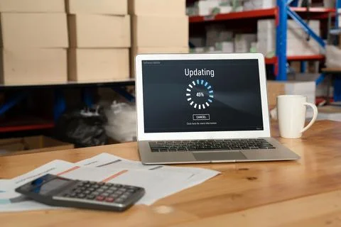 Software update on computer for modish version of device software Foto stock