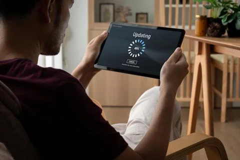 Software update on computer for modish version of device software 写真素材