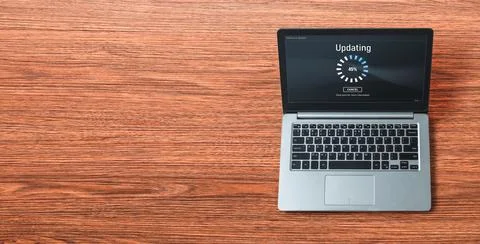 Software update on computer for modish version of device software Foto stock