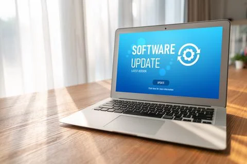 Software update on computer for modish version of device software Stock Photos