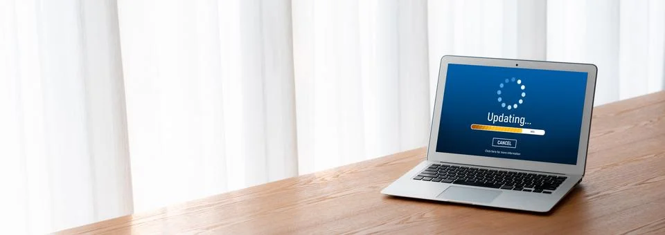 Software update on computer for modish version of device software 스톡 사진