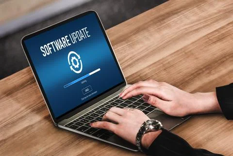 Software update on computer for modish version of device software 스톡 사진
