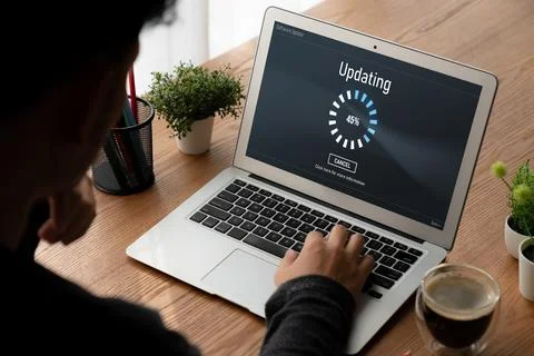 Software update on computer for modish version of device software 스톡 사진