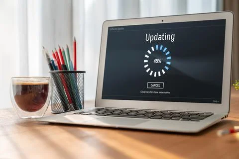Software update on computer for modish version of device software 写真素材