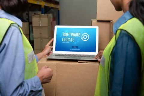 Software update on computer for modish version of device software Foto stock