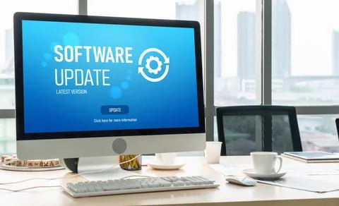 Software update on computer for modish version of device software 写真素材