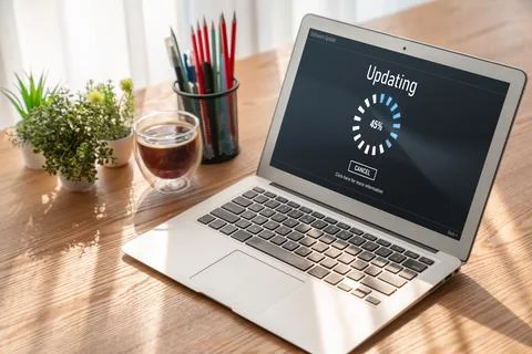 Software update on computer for modish version of device software Foto stock