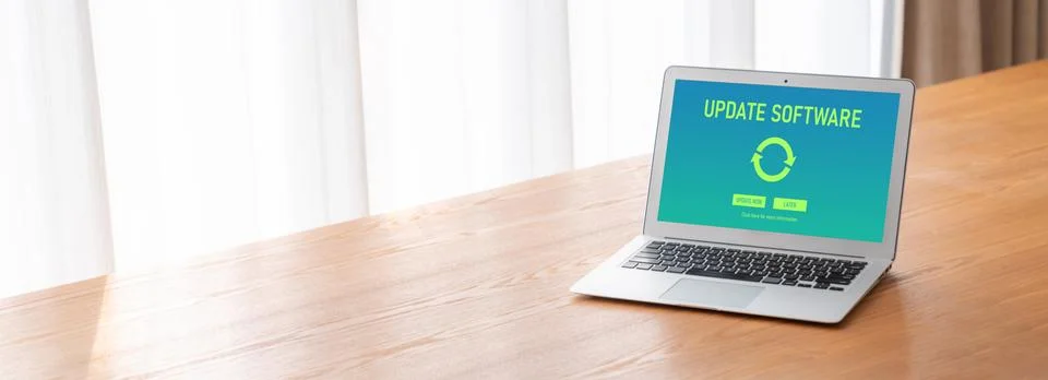 Software update on computer for modish version of device software Foto stock