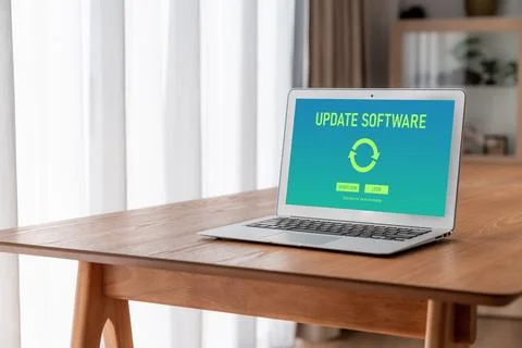 Software update on computer for modish version of device software 스톡 사진