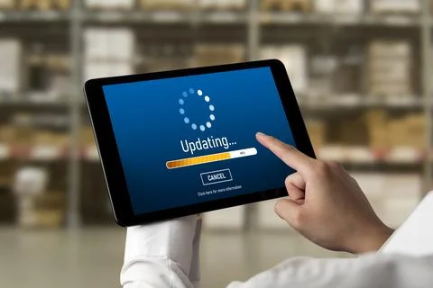 Software update on computer for modish version of device software 스톡 사진