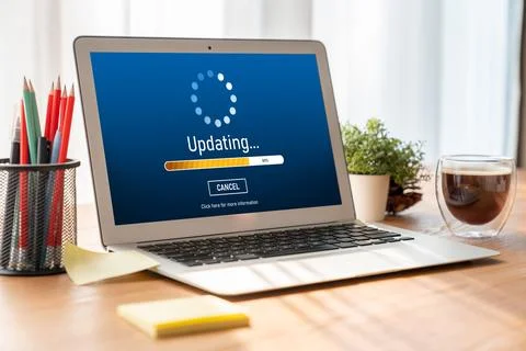 Software update on computer for modish version of device software Foto stock
