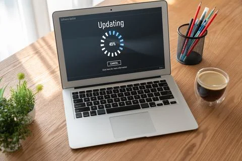 Software update on computer for modish version of device software Foto stock