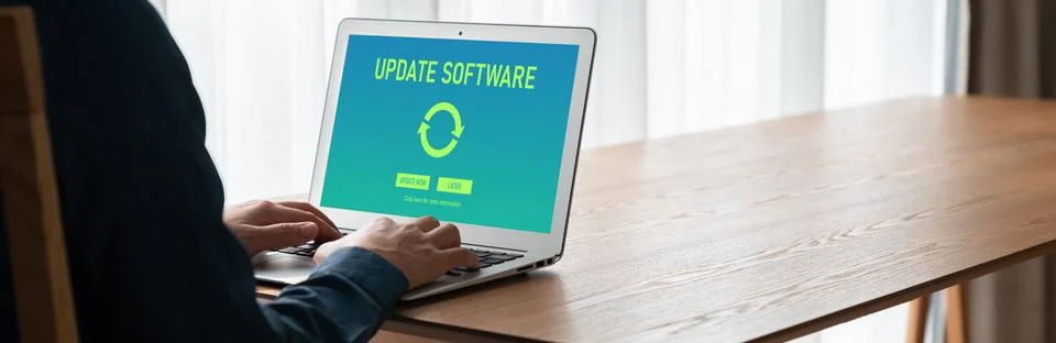 Software update on computer for modish version of device software 写真素材