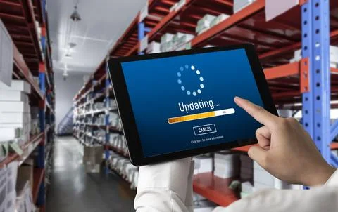 Software update on computer for modish version of device software Stock Photos