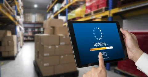 Software update on computer for modish version of device software Stock Photos