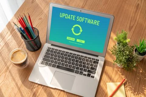 Software update on computer for modish version of device software Stock Photos