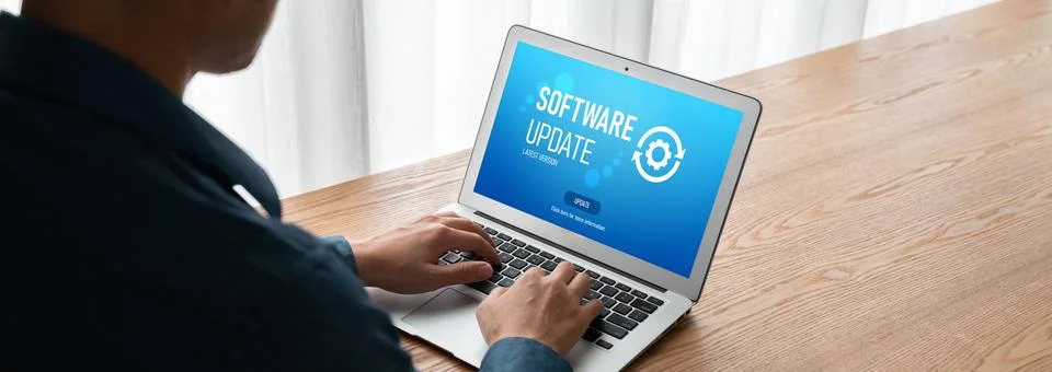 Software update on computer for modish version of device software 스톡 사진