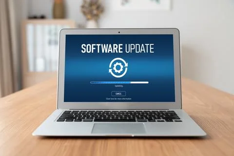 Software update on computer for modish version of device software 스톡 사진