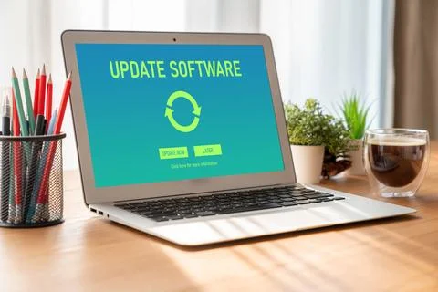 Software update on computer for modish version of device software Stock Photos