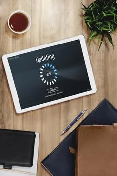 Software update on computer for modish version of device software Stock Photos