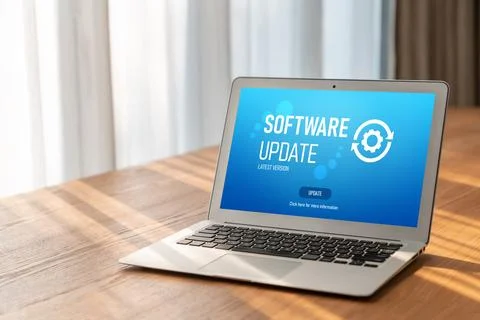 Software update on computer for modish version of device software Stock Photos