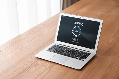 Software update on computer for modish version of device software 스톡 사진