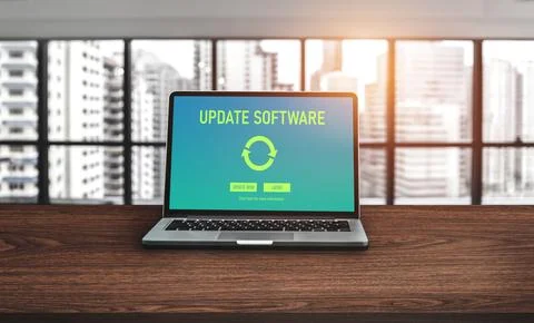 Software update on computer for modish version of device software 스톡 사진