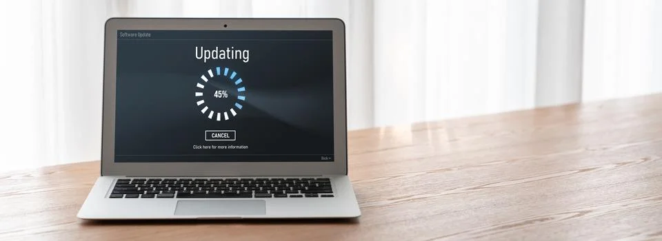 Software update on computer for modish version of device software Foto stock