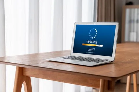 Software update on computer for modish version of device software Foto stock
