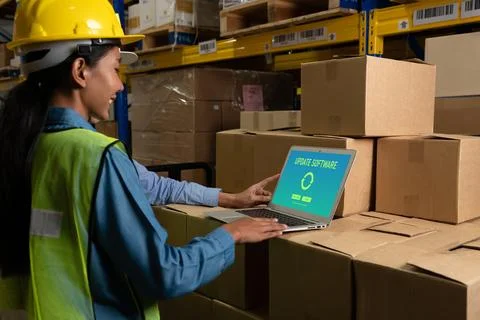 Software update on computer for modish version of device software Stock Photos