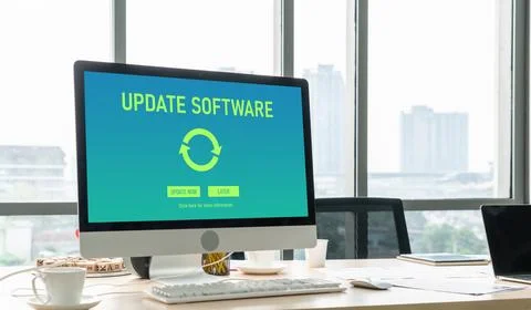 Software update on computer for modish version of device software 스톡 사진