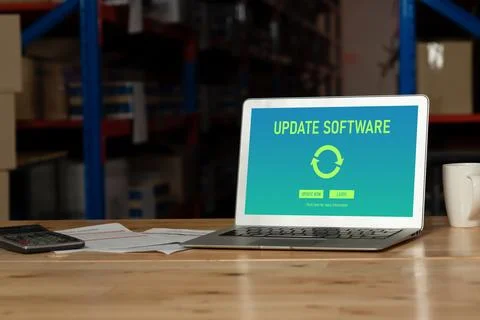 Software update on computer for modish version of device software 스톡 사진